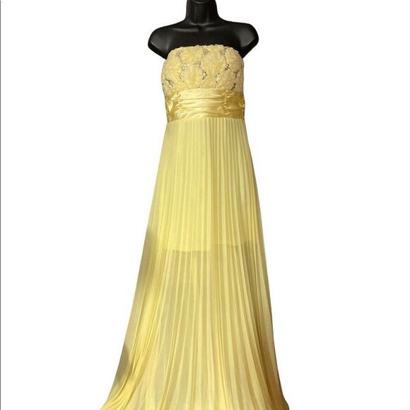 XTRADIONARY, Beaded Mesh Formal strapless,Sz9, Yellow, Sequins,pleats, Hand Wash - Picture 1 of 16